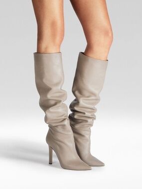 Tamara Mellon Icon 105 Taupe Gray Leather Tall Boots EU 40 US 10